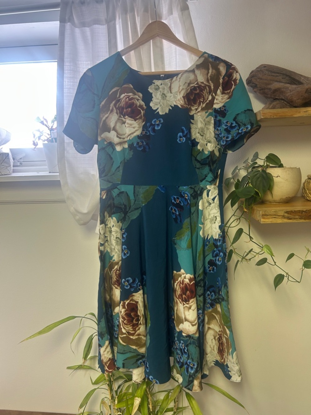 Corey Lynn Calter Teal Floral Fit-and-Flare Dress